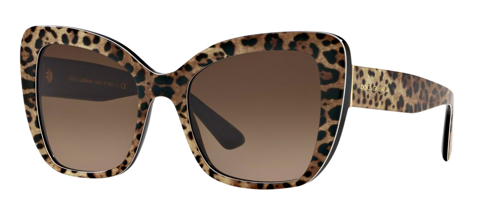 &Oacute;culos de sol com lentes levemente arredondadas e arma&ccedil;&atilde;o marrom com estampa de on&ccedil;a