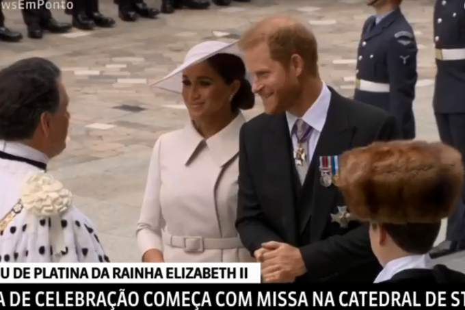 Harry e Meghan durante Jubileu de Platina da rainha Elizabeth