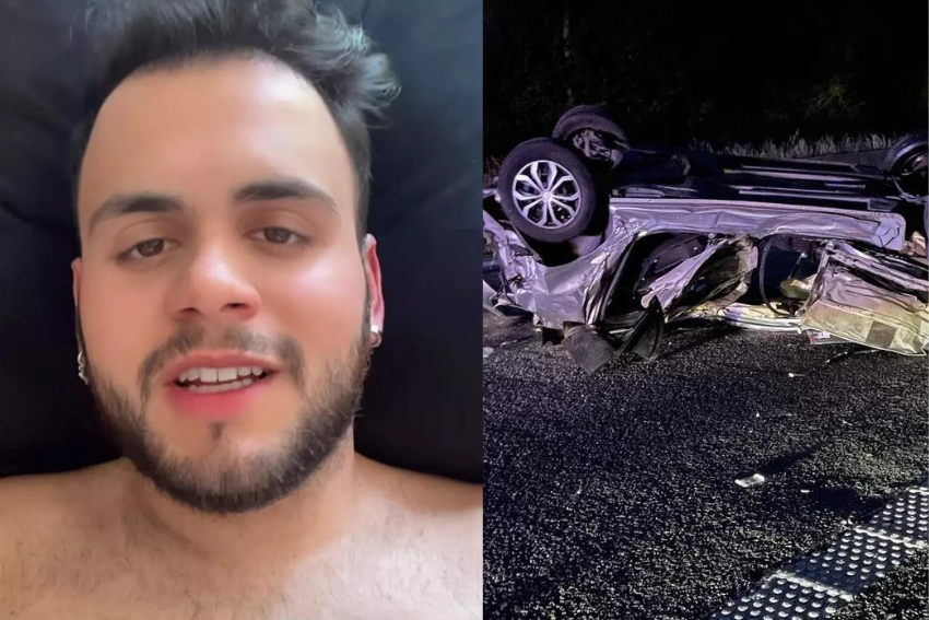 Gabriel Miranda e o estado do carro em que sofreu acidente