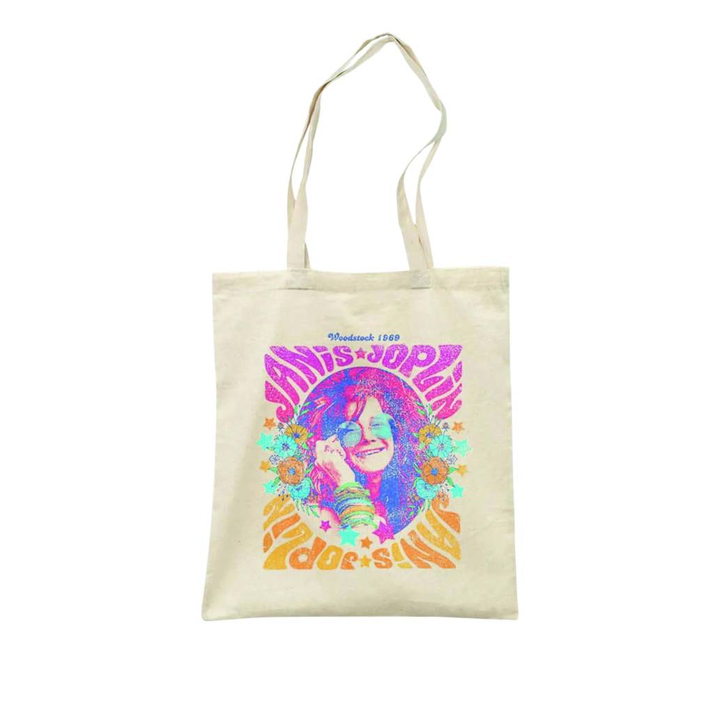 Ecobag branca com estampa colorida da Janis Joplin