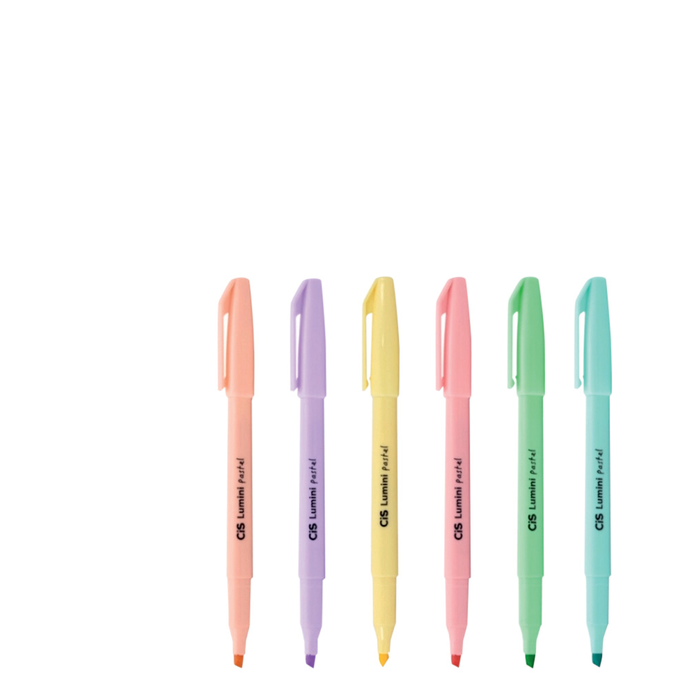 Kit de marca-textos em seis cores diferentes