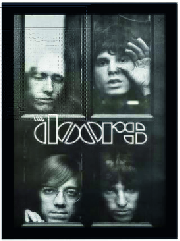 Quadro com foto em preto e branco da banda The Doors emoldurada