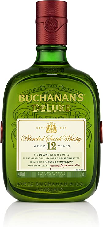 Whisky 12 anos em frasco verde oliva com detalhes em dourado