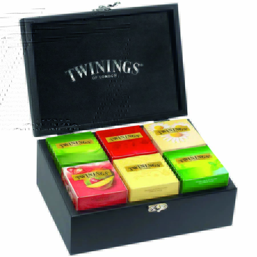 caixa twinings.jpg Imagem mostra caixa de chás com embalagens coloridas