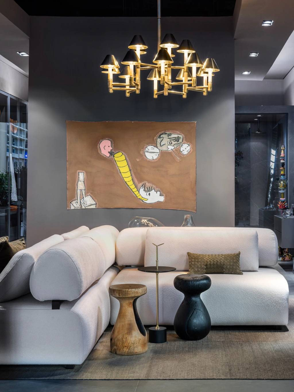 edgar-rochell-janaina-casagrande-casacor-sao-paulo-2022-credito-renato-navarro-10 edgar rochell janaina casagrande casacor sao paulo 2022 estudio 9 decoracao sala estar luminaria tapete banco vidro