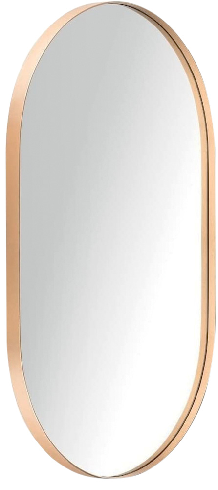 Espelho de parede oval com borda em metal rosê