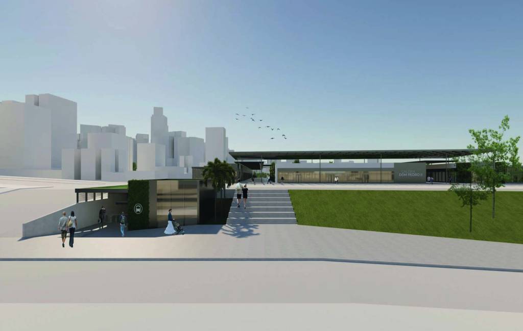 Apresentação do PowerPoint Vista do projeto do novo TerminalParque Dom Pedro II com saída rumoà área verde próxima à Rua 25 deMarço; serão cinco entradas no total