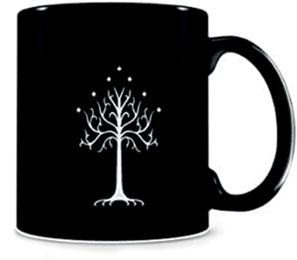 Caneca preta com estampa branca da Arvore de Gondor