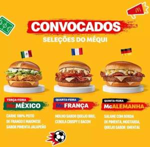Cardápio Copa do Mundo McDonald’s Arte com McMéxico, McFrança, McAlemanha