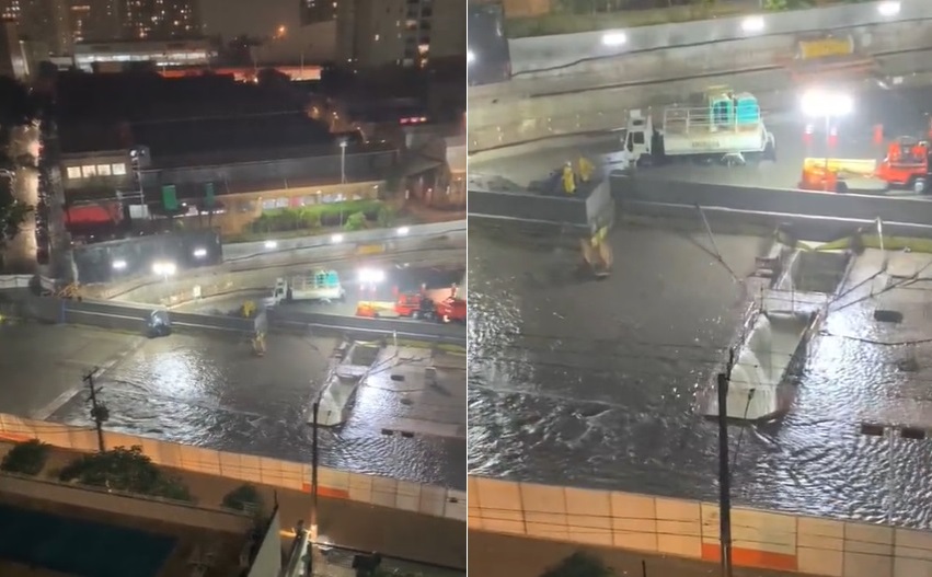 Chuva rompeu tapume de obras da futura estação Sesc Pompeia, da Linha Laranja do Metrô.