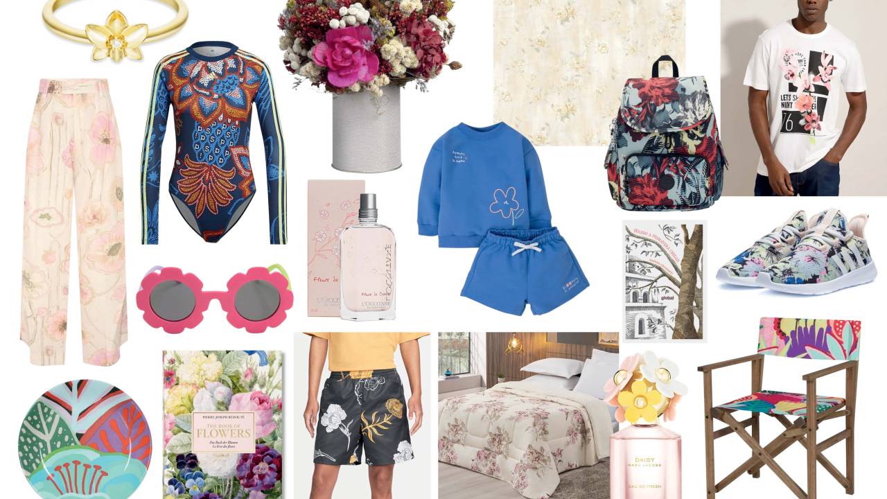 Conjunto de roupas, flores e objetos com o tema da primavera