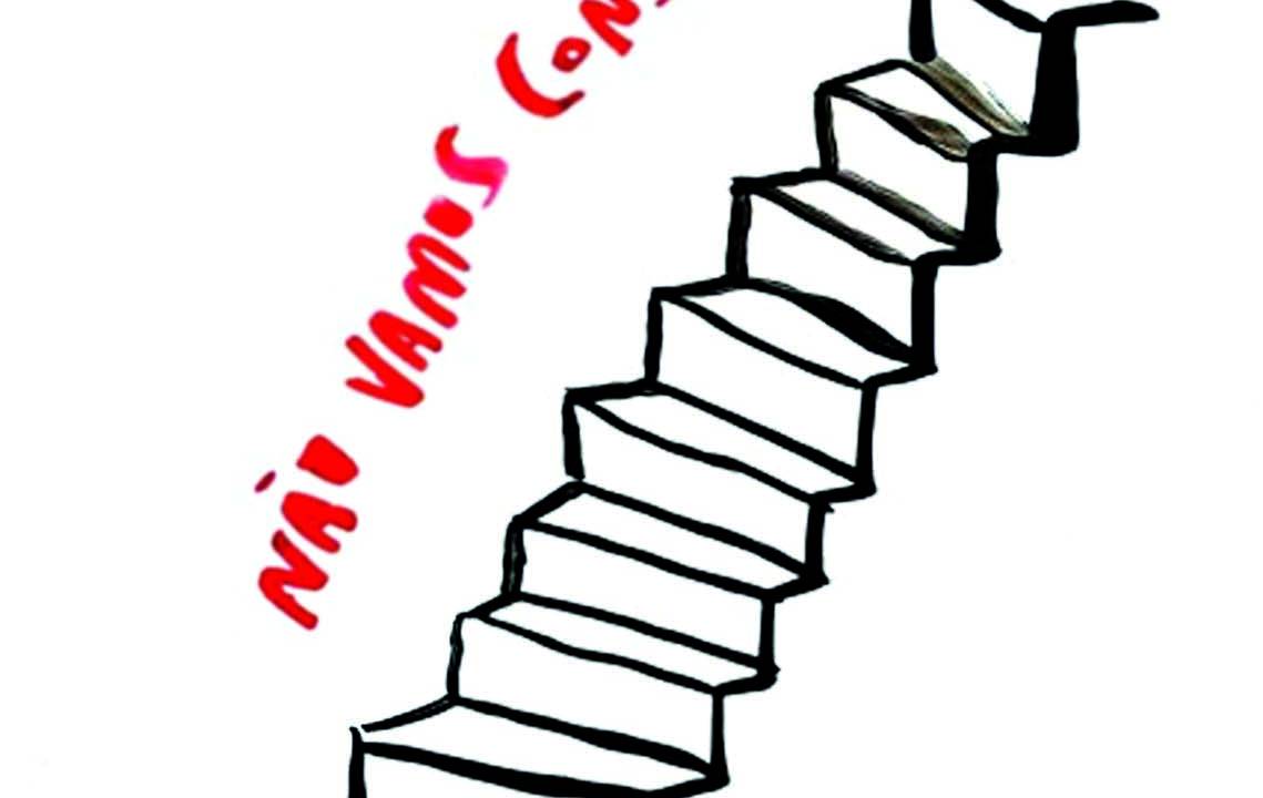 Desenho de Allan Sieber mostra figura humana repartida ao meio e caída ao pé de uma escada. Acima, em vermelho, é possível ler: "Não vamos conseguir hoje."