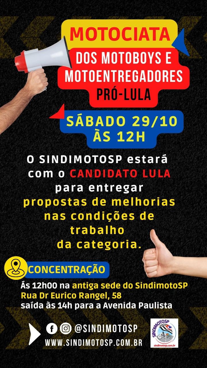Post que está circulando nas redes sociais de motoboys e entregadores convoca para ato a favor de Lula