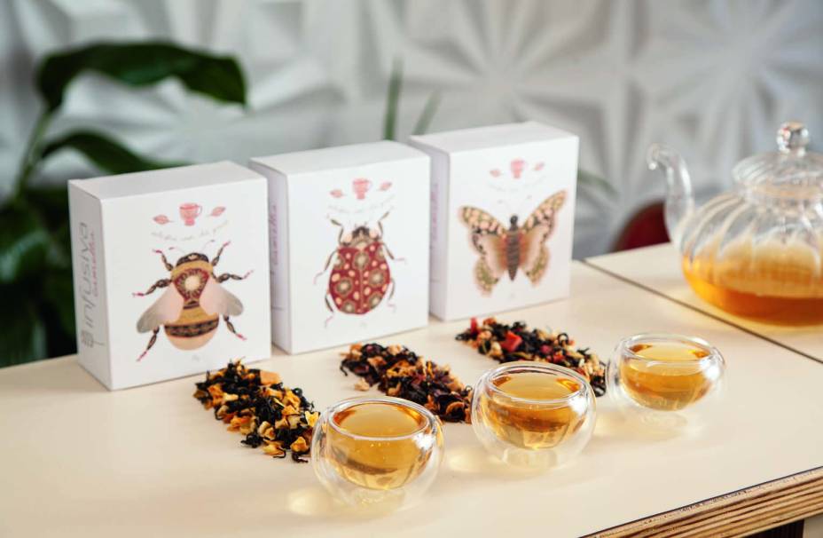 Abelha, joaninha e borboleta: coleção com blends de chá-preto