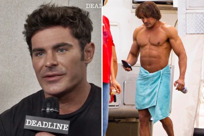 Imagens dos bastidores de 'The Iron Claw', com Zac Efron sem camisa e com porte musculoso