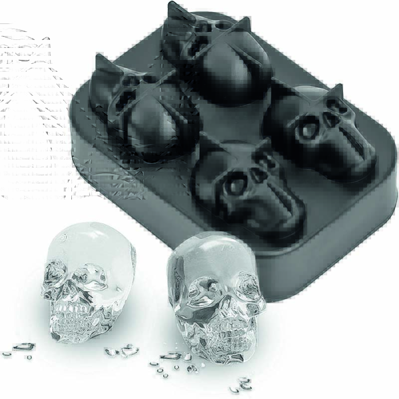 Forma de gelo.jpg Forma de gelo de silicone preta com molde de caveiras