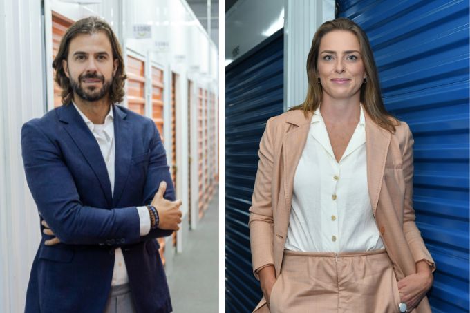 À esquerda, Thiago Cordeiro, CEO do GoodStorage; à direita, Mariane Wiederkehr, CEO do Guarde Aqui