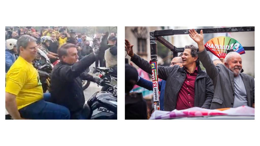 TarHaddad Tarcísio de Freitas e Bolsonaro participaram de passeata (sem capacete); Haddad e Lula fizeram ato na região central da capital