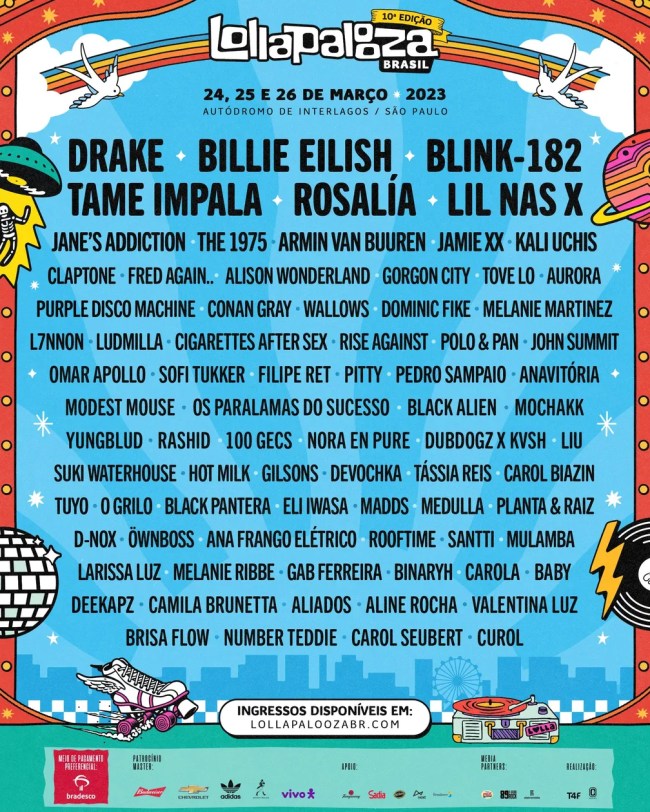 Lollapalooza 2023 terá Drake, Rosalía, Lil Nas X e Blink182; veja line