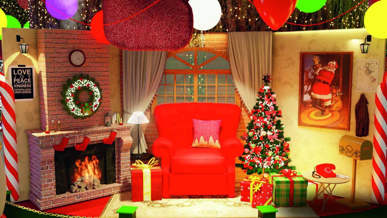 Sala do Papai Noel com poltrona vermelha