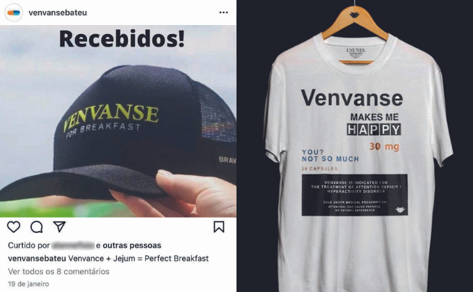 À esquerda, página do Instagram vendendo boné escrito 
