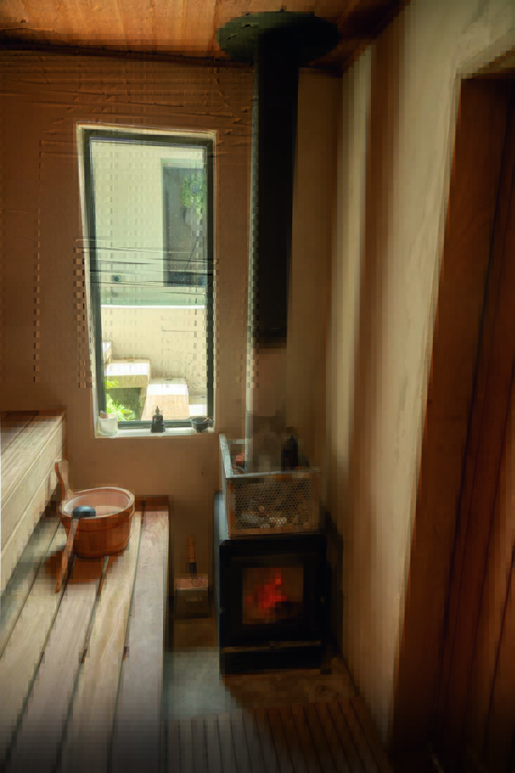 Imagem mostra interior de sauna