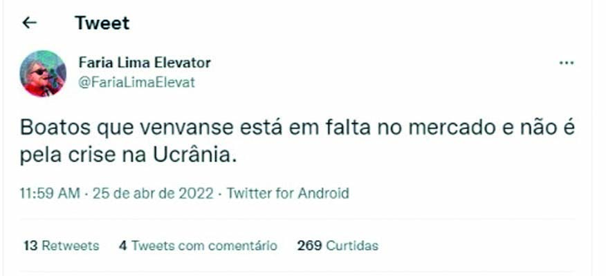 Imagem mostra printscreen de tweet.