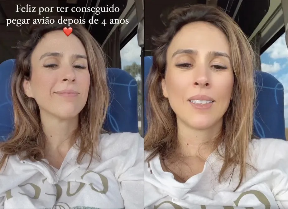 Tatá Werneck viaja de avião pela 1ª vez em 4 anos: “Feliz que consegui”