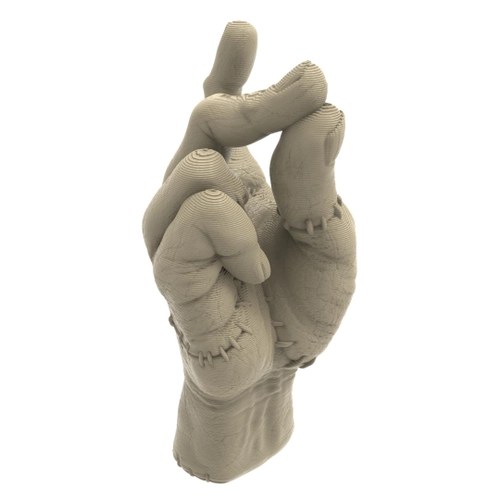 Imagem mostra escultura de mão estalando os dedos