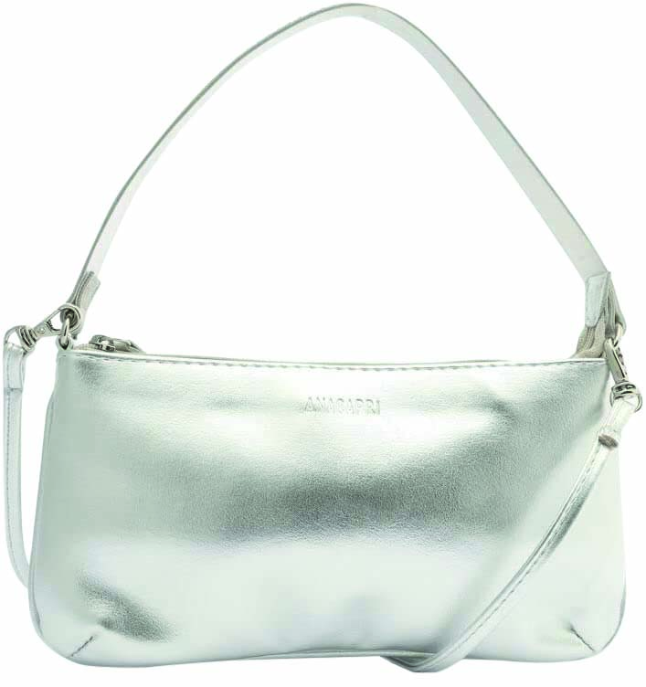 Bolsa a tiracolo retangular e prata