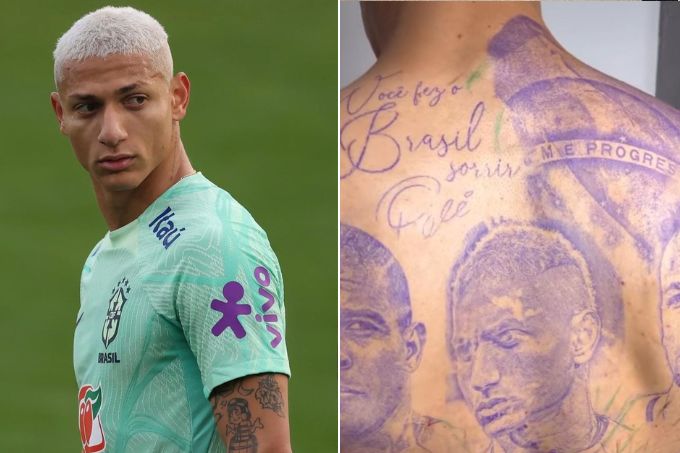 Richarlison faz tatuagem com rosto de Neymar e Ronaldo após derrota