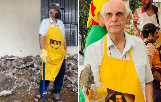 Padre Júlio quebra blocos de concreto em biblioteca municipal