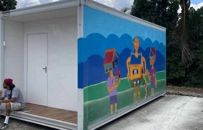 VilaReencontro4 Parede de unidade modular da Vila Reencontro ganha grafite do grupo Crews