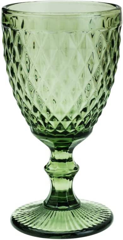 Taça de vidro verde com detalhes quadriculados