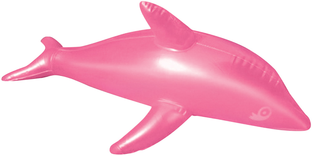 Bóia em formato de golfinho. Material transparente e rosa