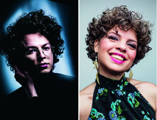 imagem dupla de cantores: Ayrton à esquerda e Adriana à direita