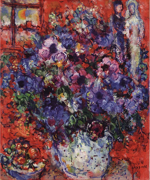 Buquê de flores sobre fundo vermelho marc chagall Buquê de flores sobre fundo vermelho marc chagall
