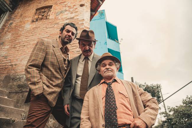 Adoniran Barbosa Gustavo Machado, Paulo Miklos e Gero Camilo no set