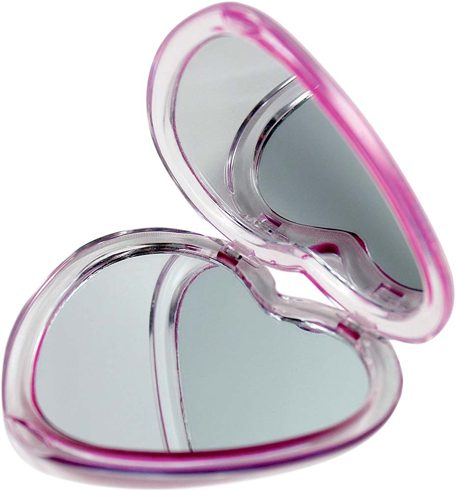 Espelho de bolsa rosa em formato de coração