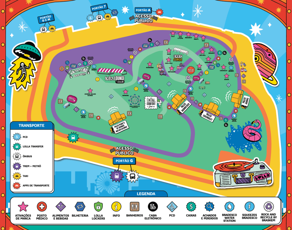 Imagem mostra mapa do Lollapalooza