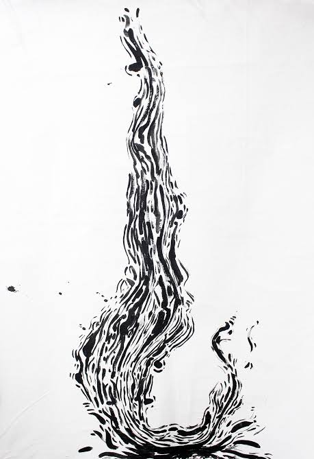 Imagem mostra pintura em preto e branco de rastro d'água