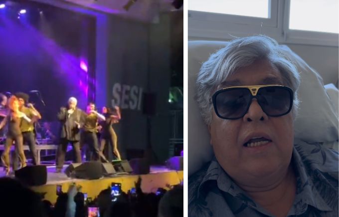 Primeira foto mostra Magal durante show no Sesi de São José dos Campos onde teve pico de pressão alta; ao lado, ele no hospital