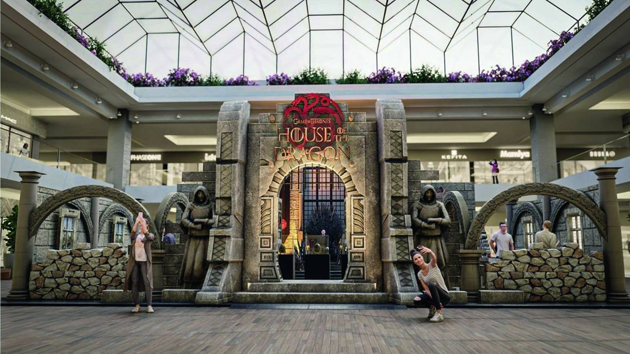 3D da montagem da fachada do castelo de Game of Thrones no Shopping Metrô Itaquera.