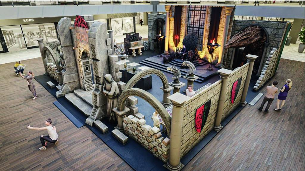 3D da montagem do castelo e trono de Game of Thrones no Shopping Metrô Itaquera.
