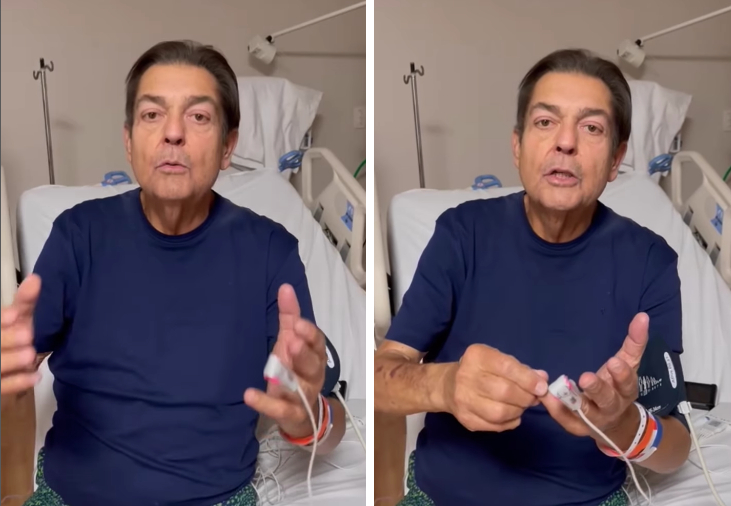 o apresentador faustão sentado em uma cama hospitalar