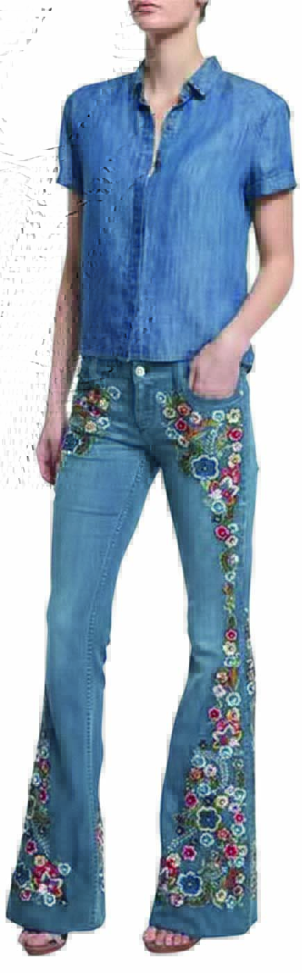 calça jeans feminina bordada flores