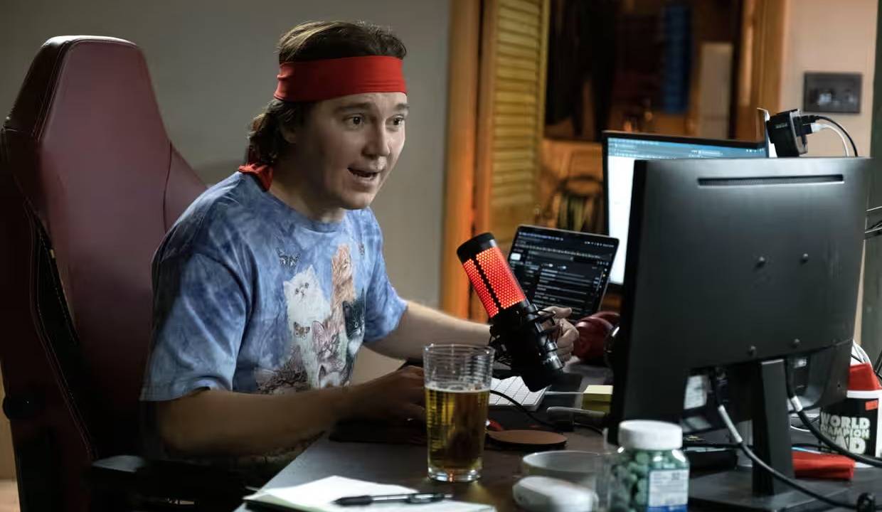 Homem em seu escritório com bandana vermelha