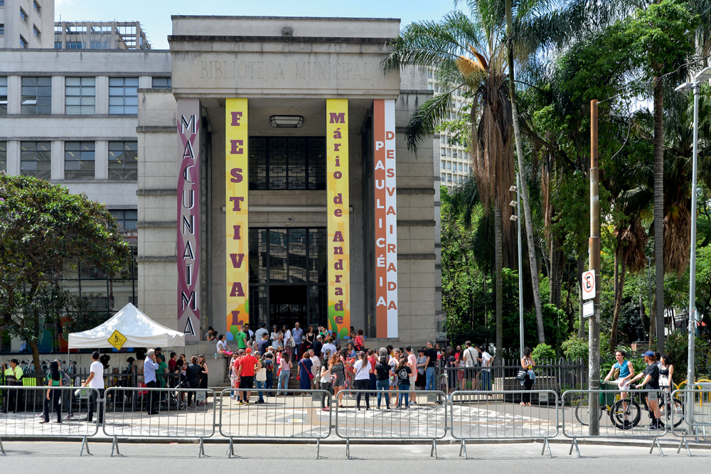 Fachada da Biblioteca Mário de Andrade na segunda edição do festival, em outubro de 2022.