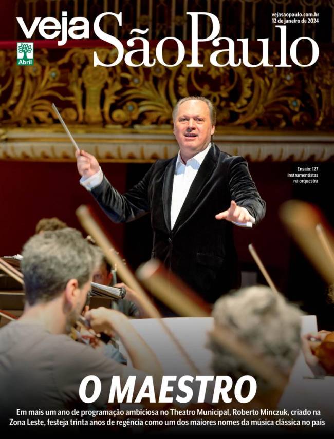 Capa da revista VEJA SÃO PAULO de janeiro de 2024 com o maestro Roberto Minczuk