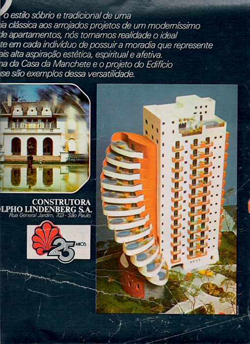 Imagem mostra maquete do prédio com as sacadas em espiral e uma piscina em cada varanda
